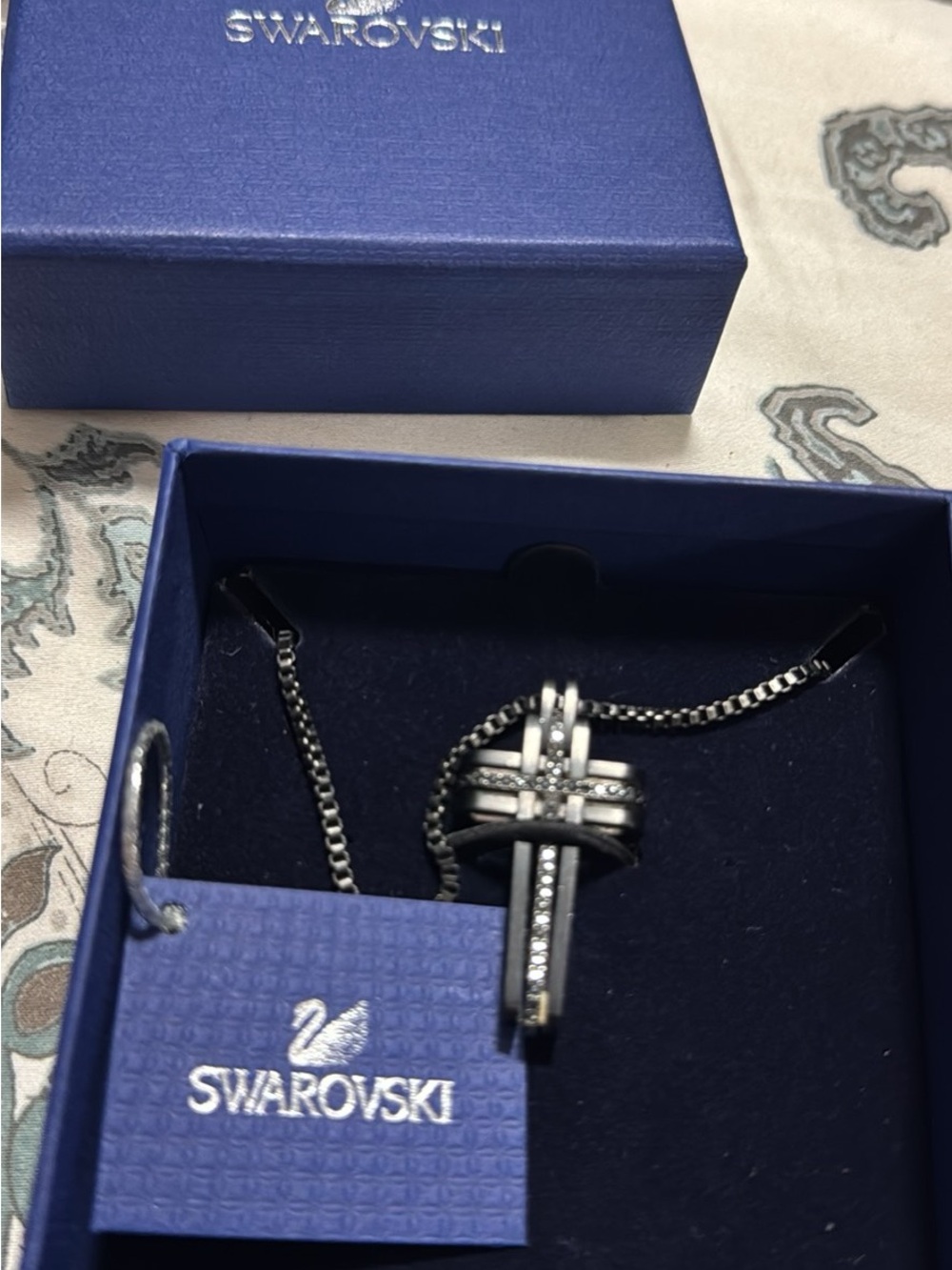 Swarovski Black Crystal Cross Pendant Necklace with Clear Stones